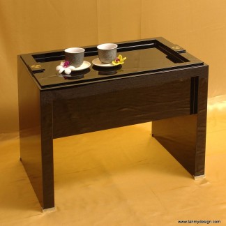 Black lacquer tea table set (1 teapot + 6 cups)